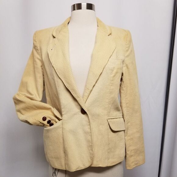 Vintage 70s Western Boho Cream Corduroy Single Button Blazer Jacket Md - Picture 9 of 9
